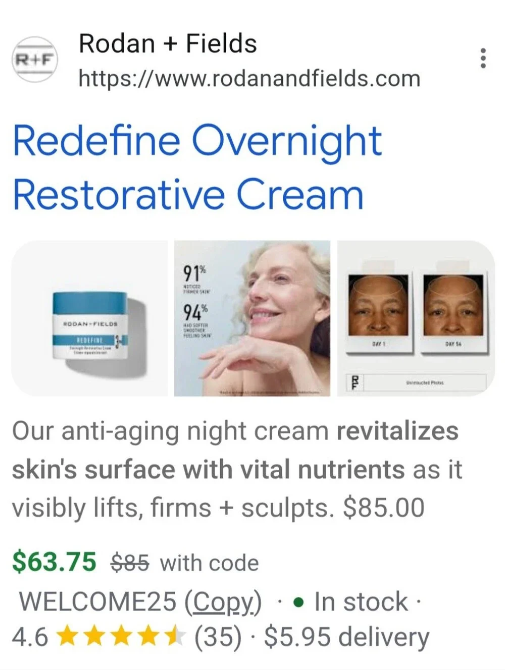 Rodan + Fields Redfine Overnight Restorative Cream